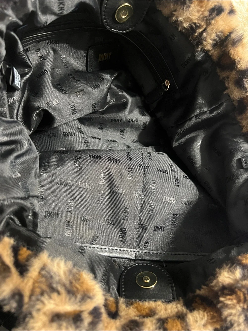 DKNY Leopard Print Faux Fur Shoulder Bag - Brown & Black - Picture 5 of 6